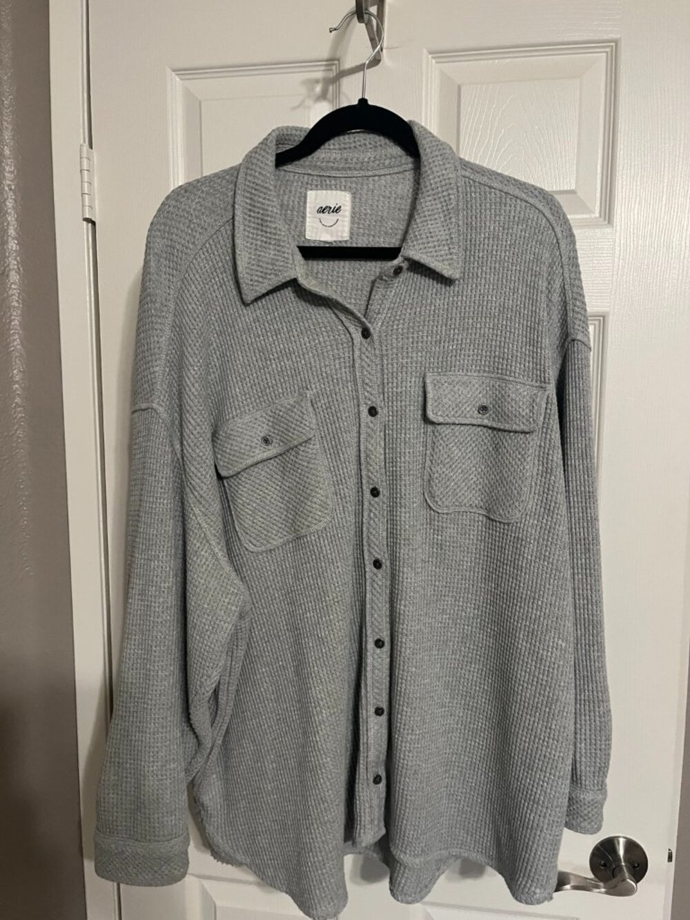 Aerie LumberJane Waffle Oversized Shirt Gray